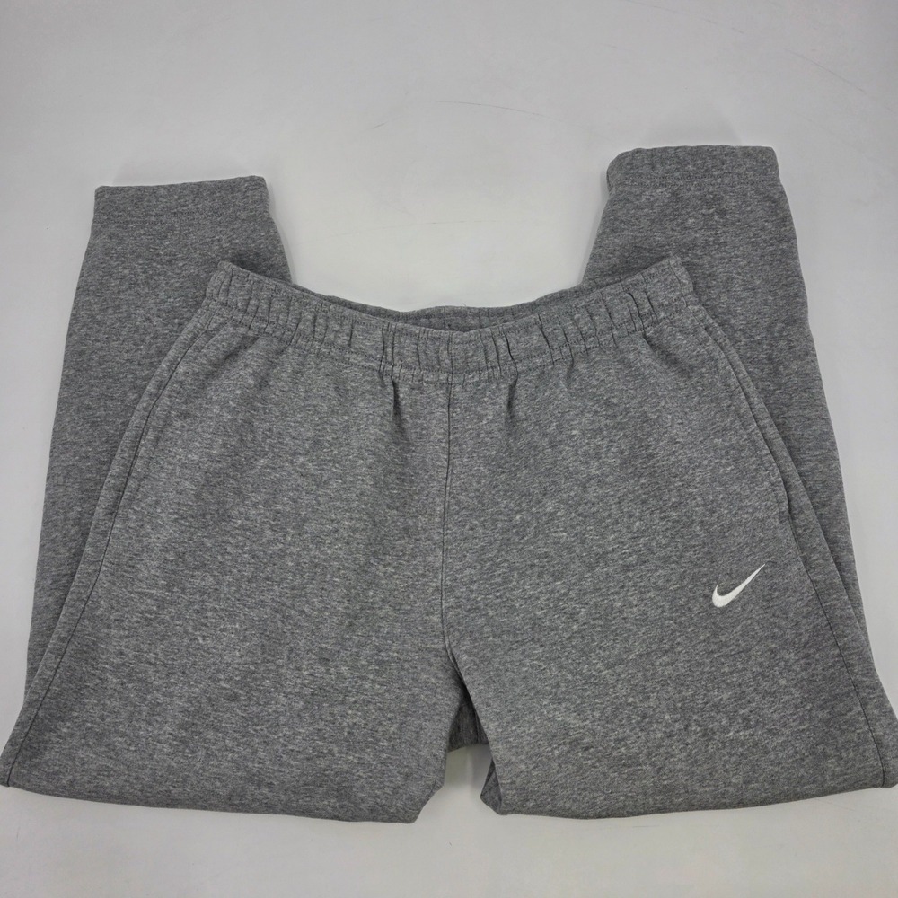 NIKE SWEATPANTS MENS LARGE GRAY WHITE EMBROIDED POCKETS JOGGER TAPERED SWOOSH